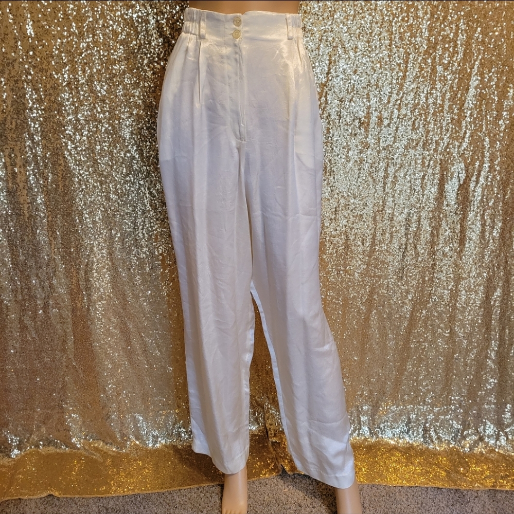 MCX DESIGN high-waisted retro satin pants off white size large